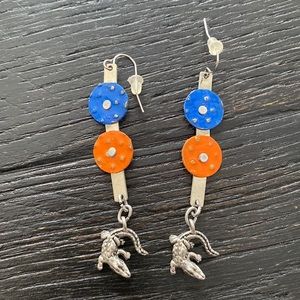 Metal Dangle Textured Earrings in Orange and Blue with GATOR